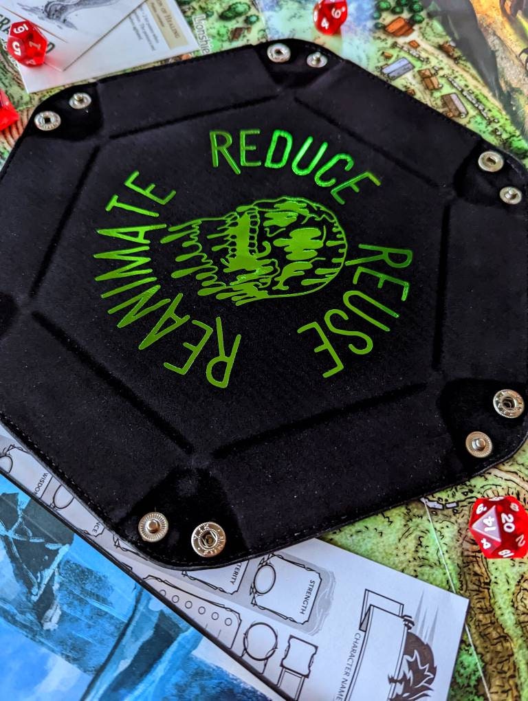 Reduce Reuse Reanimate Foiled Green Skull Warlock Class DND RPG Dice Rolling Collapsible Tray