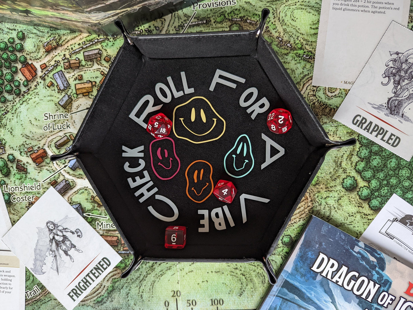 Roll For A Vibe Check Warped Smiley RPG Collapsible Dice Rolling Tray