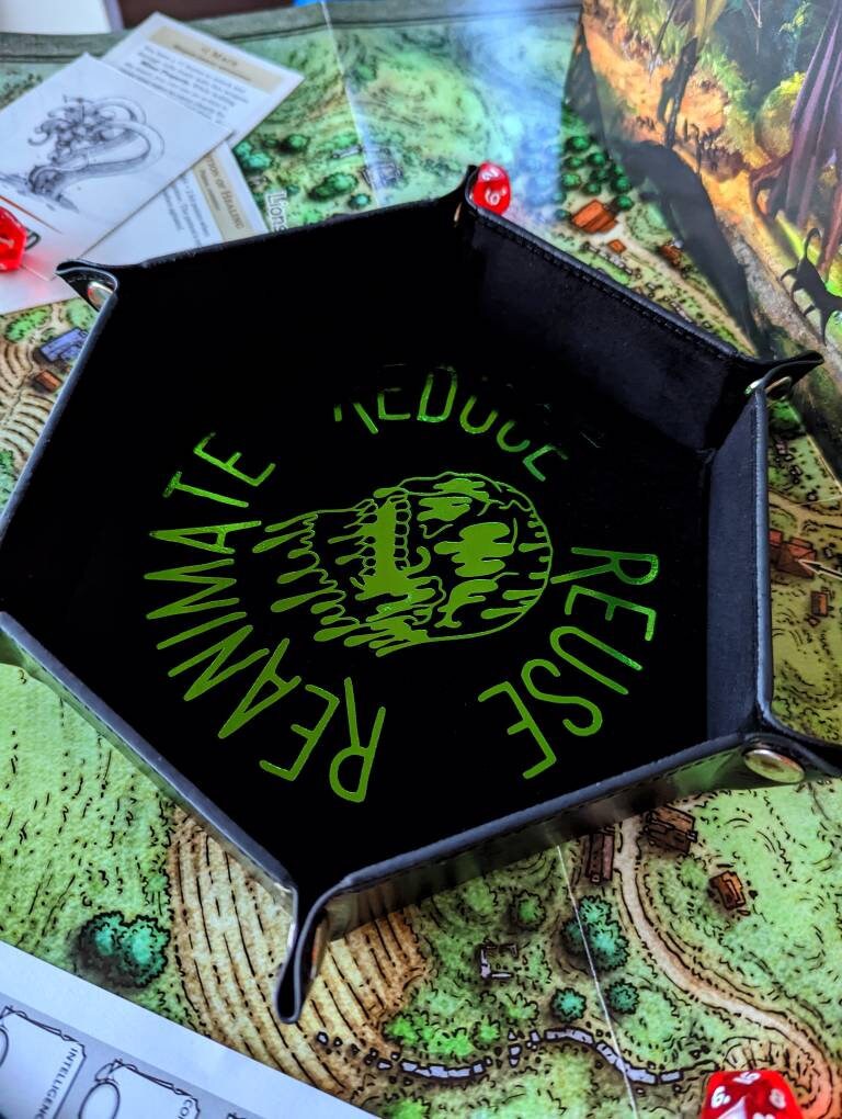 Reduce Reuse Reanimate Foiled Green Skull Warlock Class DND RPG Dice Rolling Collapsible Tray