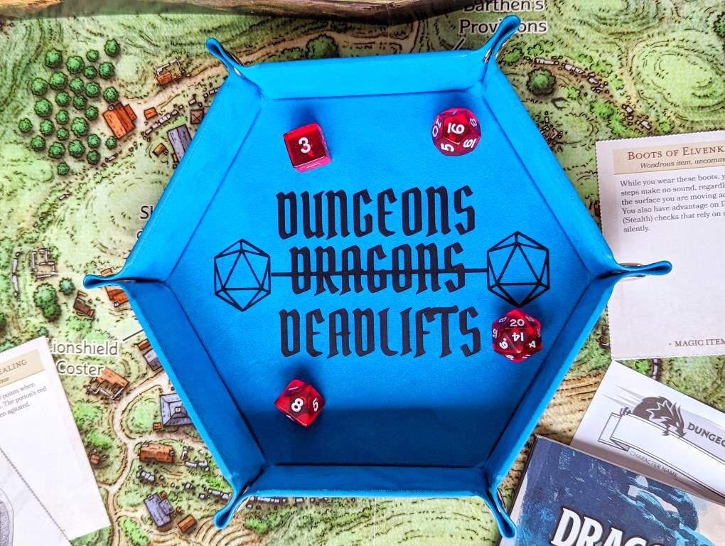 DND Dungeons Dragons Deadlifts RPG Dice Rolling Collapsible Tray