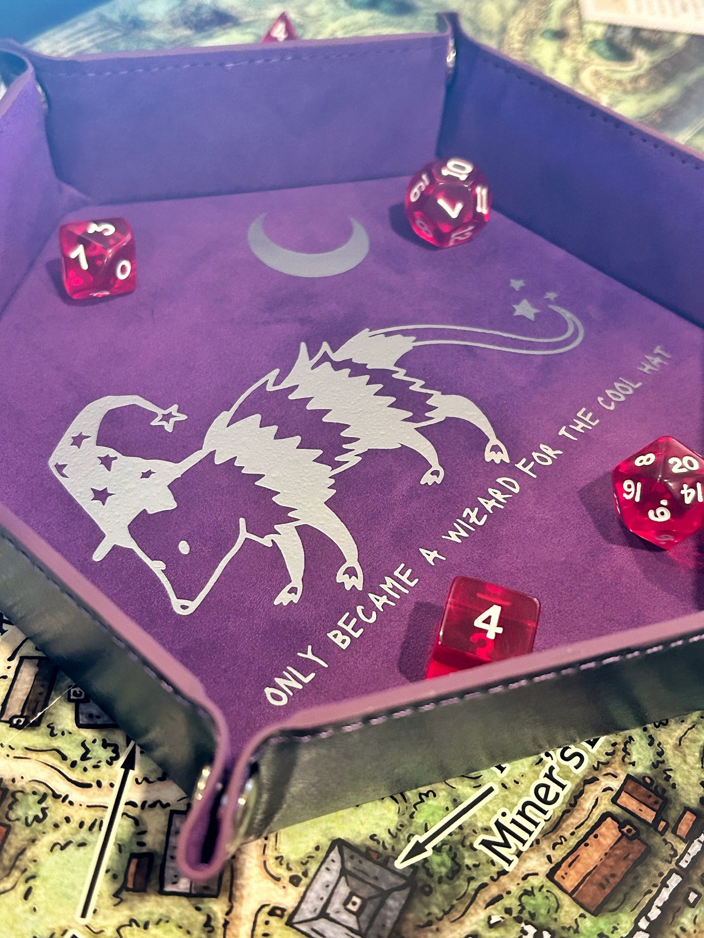 Funny Unhinged Possum in a Wizard Hat DND RPG Dice Rolling Collapsible Tray