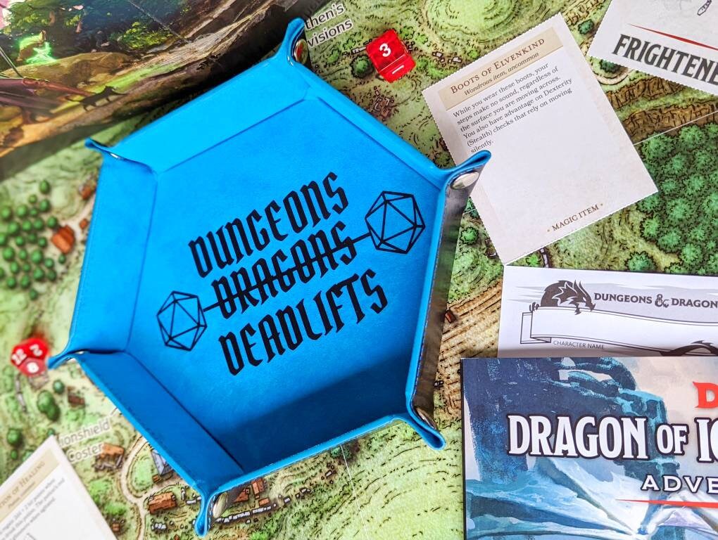 DND Dungeons Dragons Deadlifts RPG Dice Rolling Collapsible Tray