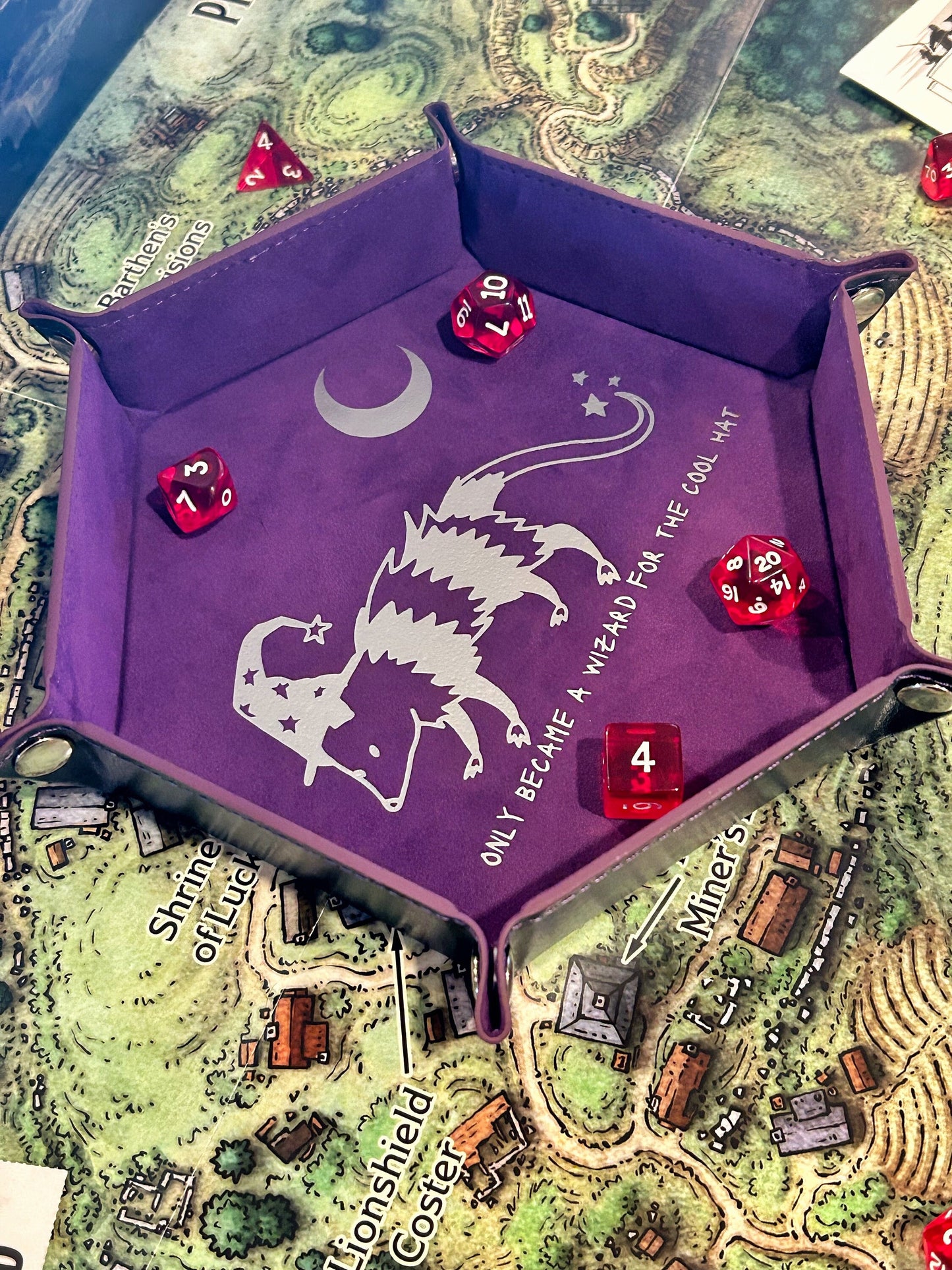 Funny Unhinged Possum in a Wizard Hat DND RPG Dice Rolling Collapsible Tray